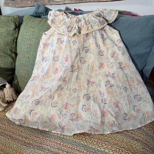 Cynthia Rowley Multicolor Animal Print Floral Dress Pom-Pom Lace Collar Size 4T